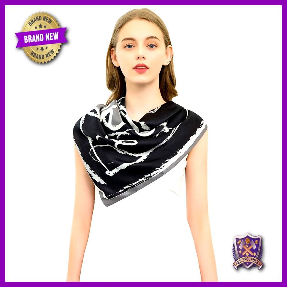 Large 35" Square Silk Scarf, Lightweight Head Wrap, Gift Box